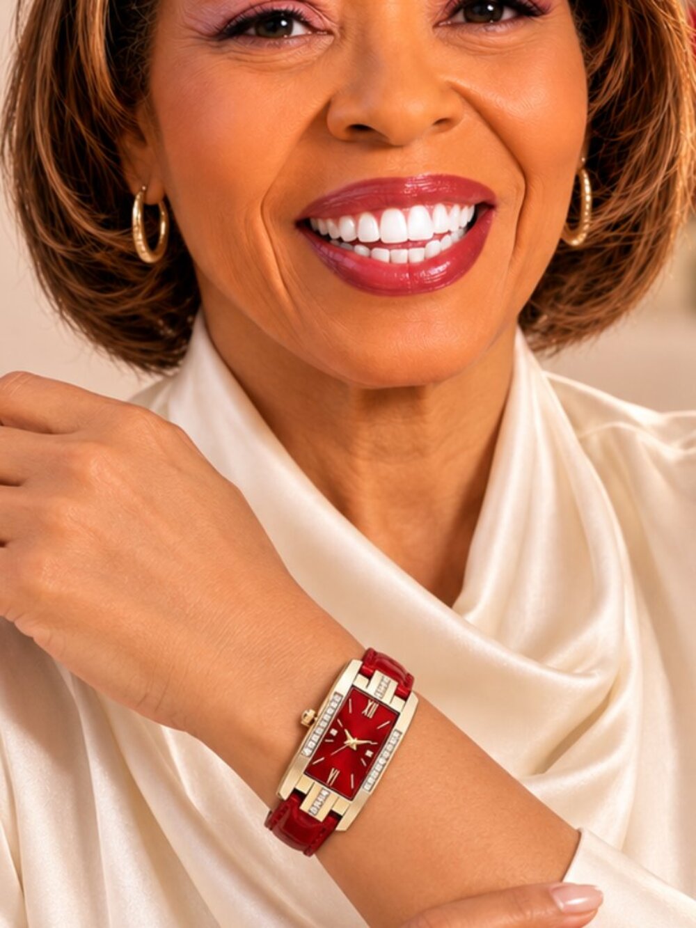 Women’s Ruby Red Rectangular Rhinestone Quartz Dress Watch